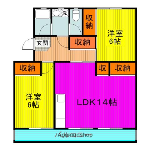 KS B 泉都 Ⅰ(2LDK/3階)の間取り写真