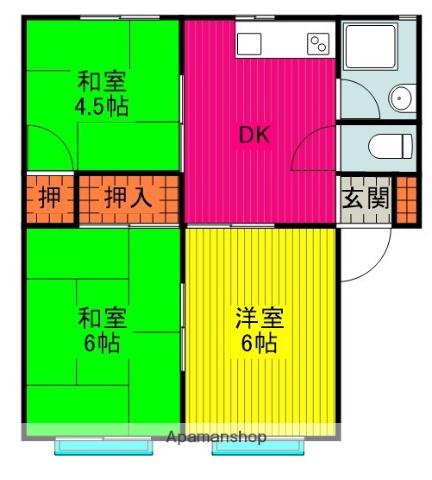 カーサ黄金A(3DK/2階)の間取り写真