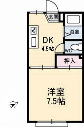 タウニーマタノ B棟(1DK/2階)の間取り写真