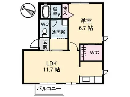 ピースフル樫の前(1LDK/1階)の間取り写真