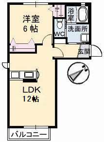 メルカート E(1LDK/2階)の間取り写真