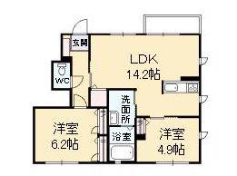 グランヴェール高本(2LDK/1階)の間取り写真