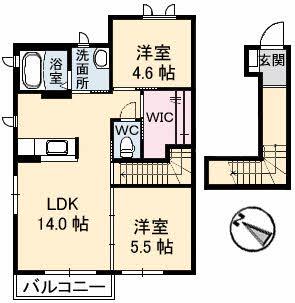 グリーンヴィレッジD棟(2LDK/2階)の間取り写真