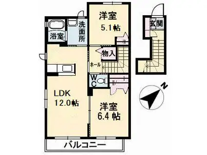 シャーメゾングッドライフ(2LDK/2階)の間取り写真