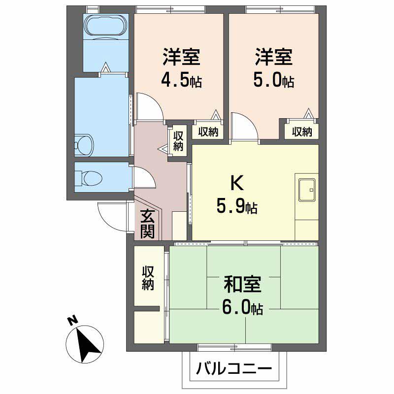 クレインフィールドⅡ B棟(3K/2階)の間取り写真