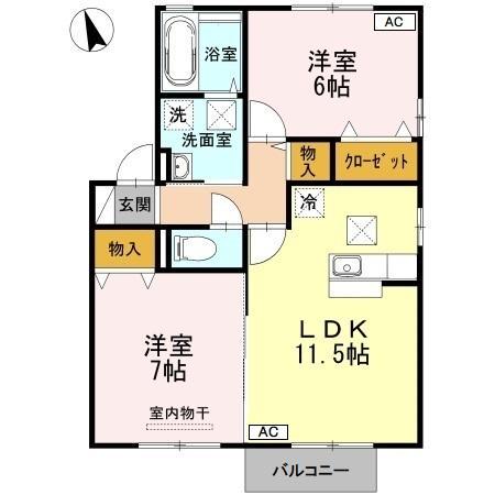 グレープシャインA棟(2LDK/1階)の間取り写真