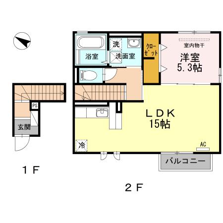 ウィット室積Ⅳ(1LDK/2階)の間取り写真