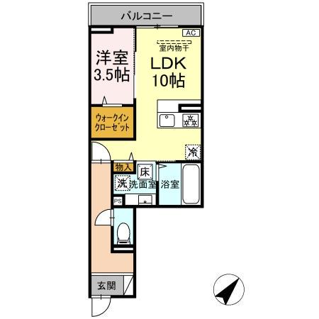 ディアライズ泉都町A棟(1LDK/1階)の間取り写真