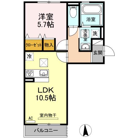 ミッドレジデンス A A棟(1LDK/1階)の間取り写真