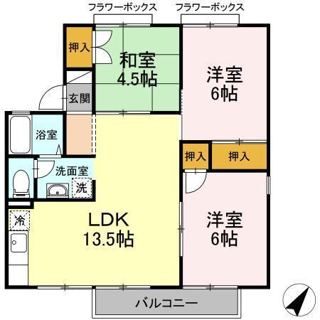 パークサイド吉敷D棟(3LDK/1階)の間取り写真