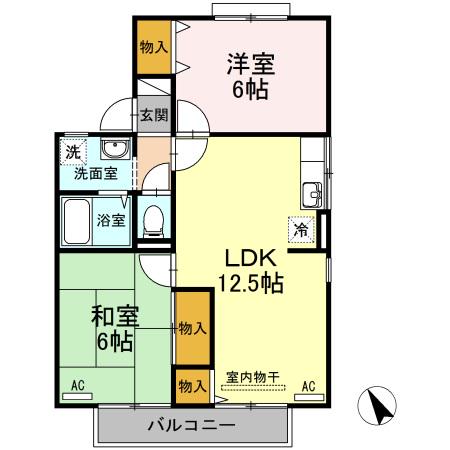 セジュール徳田 A棟(2LDK/2階)の間取り写真