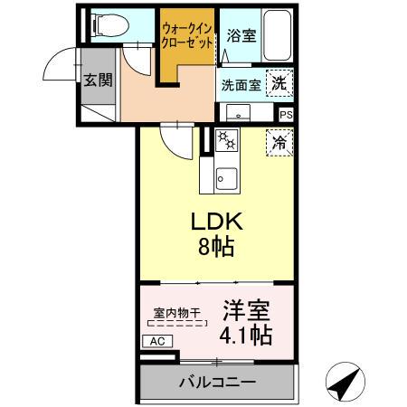 グランパセオ湯田(1LDK/2階)の間取り写真