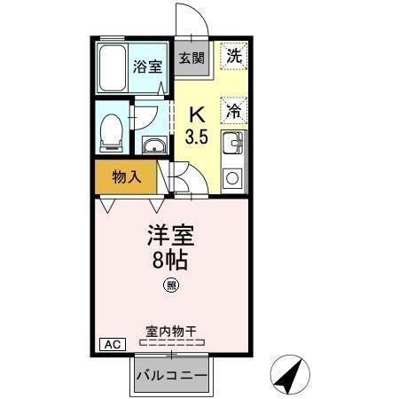 ひかりハイツB(1K/1階)の間取り写真