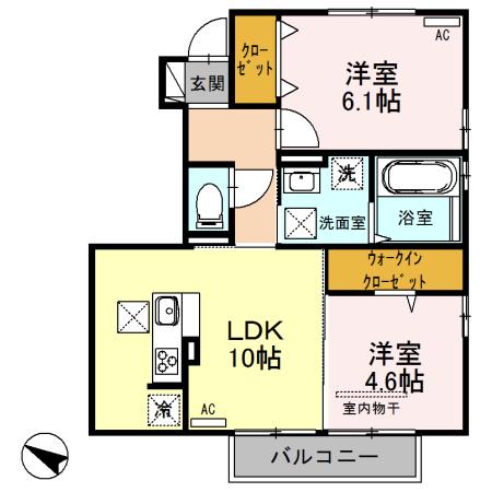 ソフィア ドゥ ボヌール 吉敷 B棟(2LDK/1階)の間取り写真