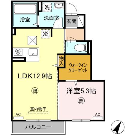 アイハウス(1LDK/1階)の間取り写真