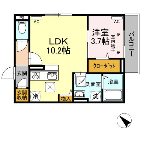 ブランネージュ新山口II(1LDK/1階)の間取り写真