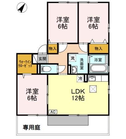 アベニュー殿山(3LDK/1階)の間取り写真
