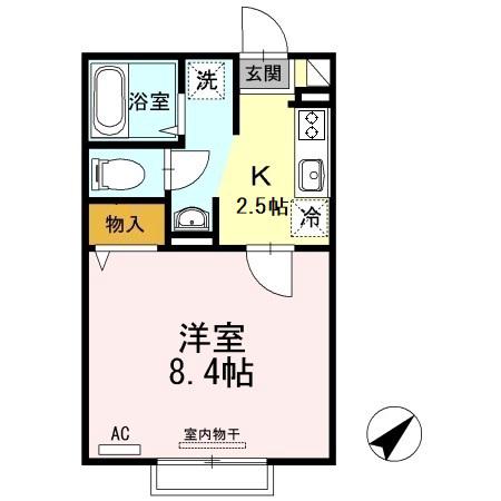 センターロードB棟(1K/2階)の間取り写真