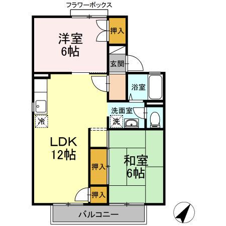 パークサイド吉敷A棟(2LDK/2階)の間取り写真