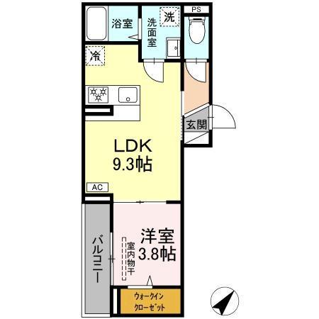 アイコート湯田温泉通(1LDK/3階)の間取り写真