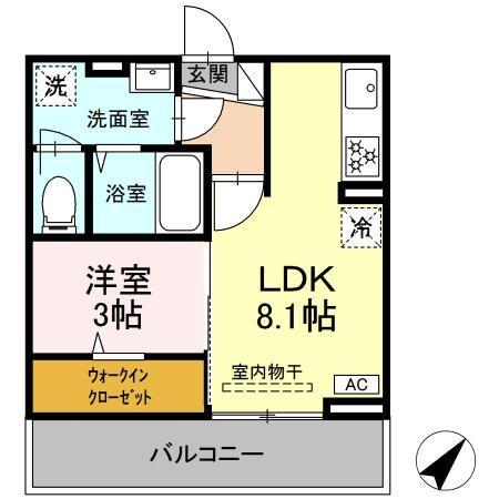 アイコート湯田温泉通(1LDK/3階)の間取り写真