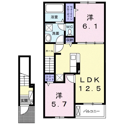 エスポワール氷上(2LDK/2階)の間取り写真