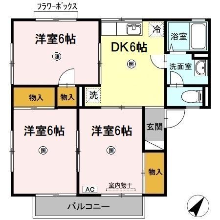 セジュールよしみつ B棟(3DK/2階)の間取り写真