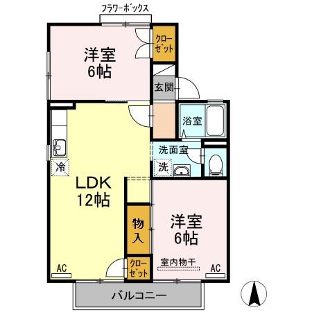 ボヌール緑町B棟(2LDK/1階)の間取り写真