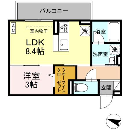 ディアライズ春日町A棟(1LDK/2階)の間取り写真