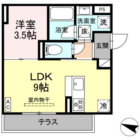 ディアライズ春日町A棟(1LDK/1階)の間取り写真