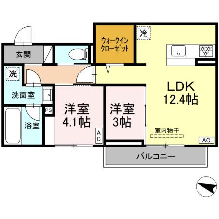ディアライズ春日町B棟(2LDK/2階)の間取り写真