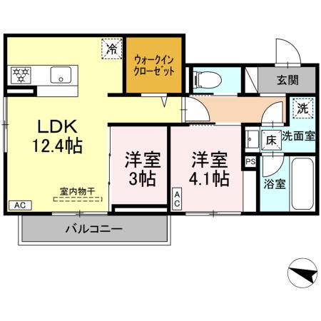 ディアライズ春日町B棟(2LDK/1階)の間取り写真