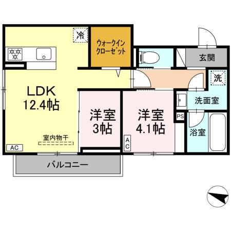 ディアライズ春日町B棟(2LDK/2階)の間取り写真