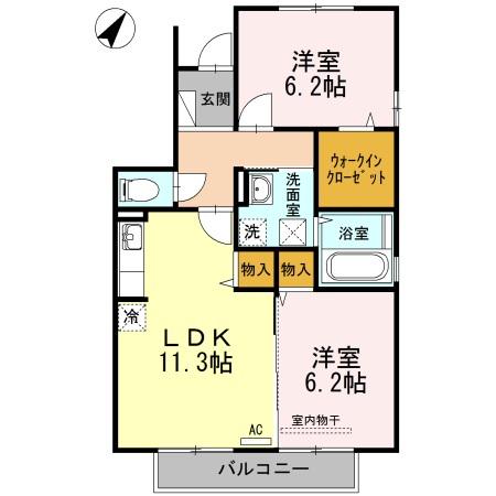 カーザ ナチュラーレ B棟(2LDK/2階)の間取り写真