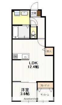 フィッシャー・タイガー油見(1LDK/1階)の間取り写真