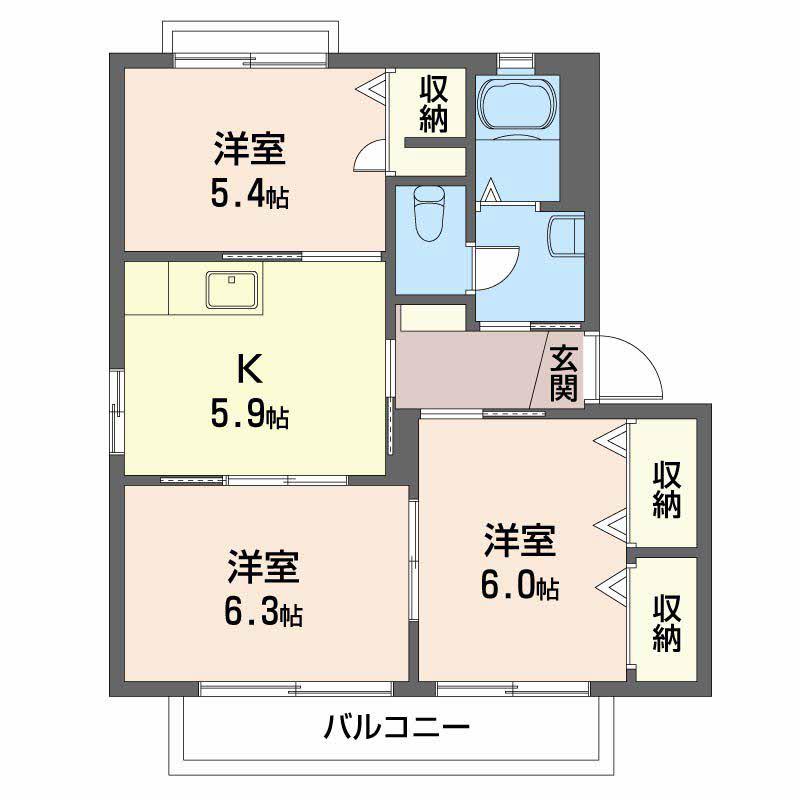 バリュージュ新町A棟(3K/2階)の間取り写真