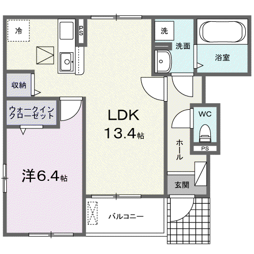 ホワイト フォックス Ⅱ(1LDK/1階)の間取り写真
