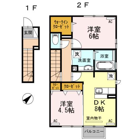 ポンパドール(2DK/2階)の間取り写真