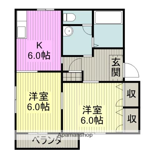 シャーメゾンYANAGI B棟(2DK/2階)の間取り写真