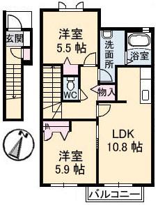 メゾングリーンガーネット(2LDK/2階)の間取り写真