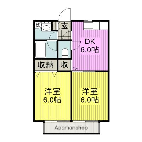 ルネッサンスみやの(2DK/2階)の間取り写真