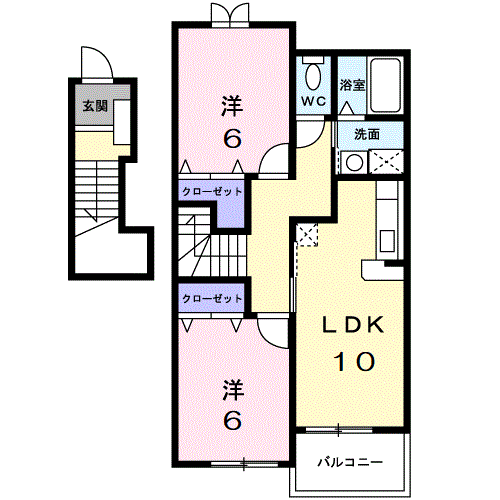 グリーンコートB(2LDK/2階)の間取り写真