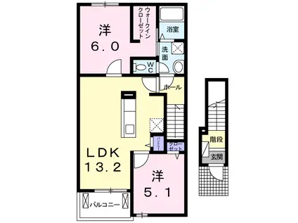 エスポワール今宿(2LDK/2階)の間取り写真