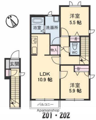 シャルマンラフォーレC棟(2LDK/2階)の間取り写真