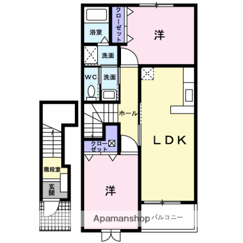 ボンヴィラージュⅡ(2LDK/2階)の間取り写真