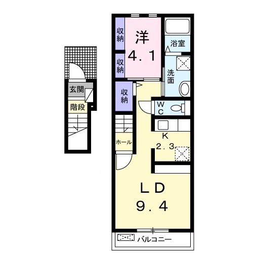 ウェール(1LDK/2階)の間取り写真