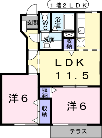 メロディーハイム横入川B(2LDK/1階)の間取り写真