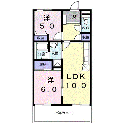 ベルヴィオラB棟(2LDK/2階)の間取り写真