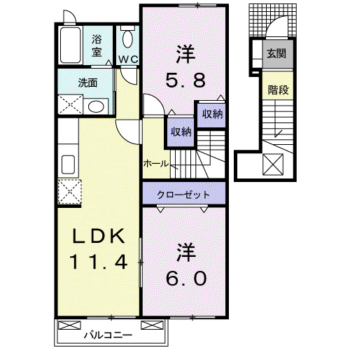 ウイロ・ステイ・クレインD(2LDK/2階)の間取り写真