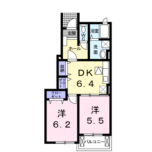 シェンヴァウムB(2DK/1階)の間取り写真